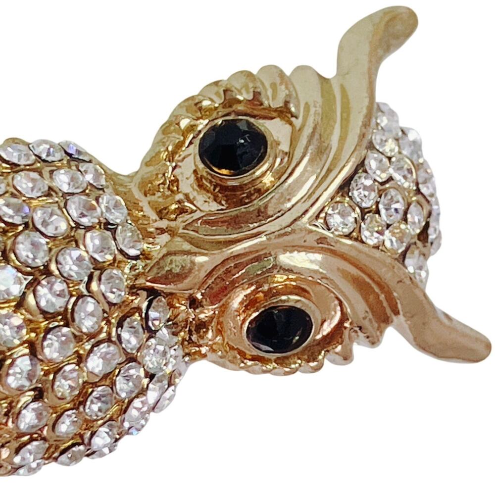 VTG Owl Brooch Pavé Rhinestones Mid Century Figural Gold Tone 1960s 1970s Pin